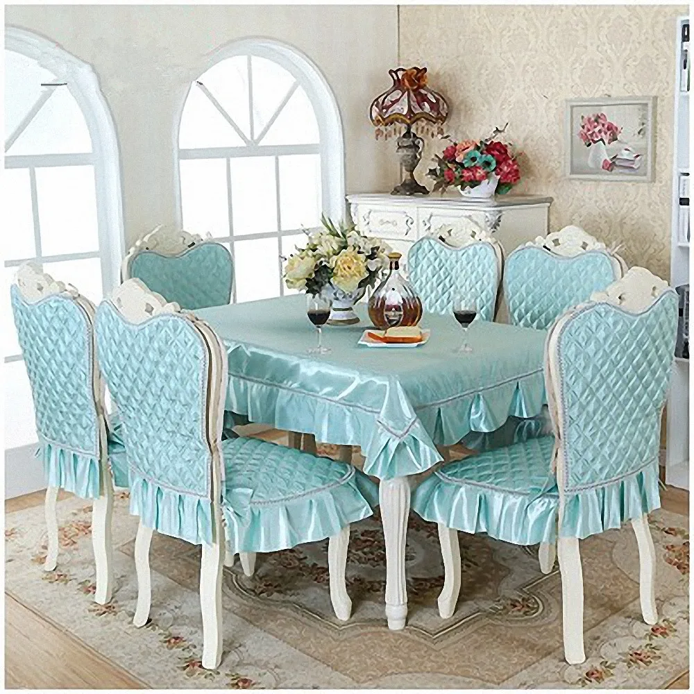 

High Quality European Blue Lace Table Cloth Thick warm chair covers cushion Cloth art luxurious Cozy cloth set Tablecloth