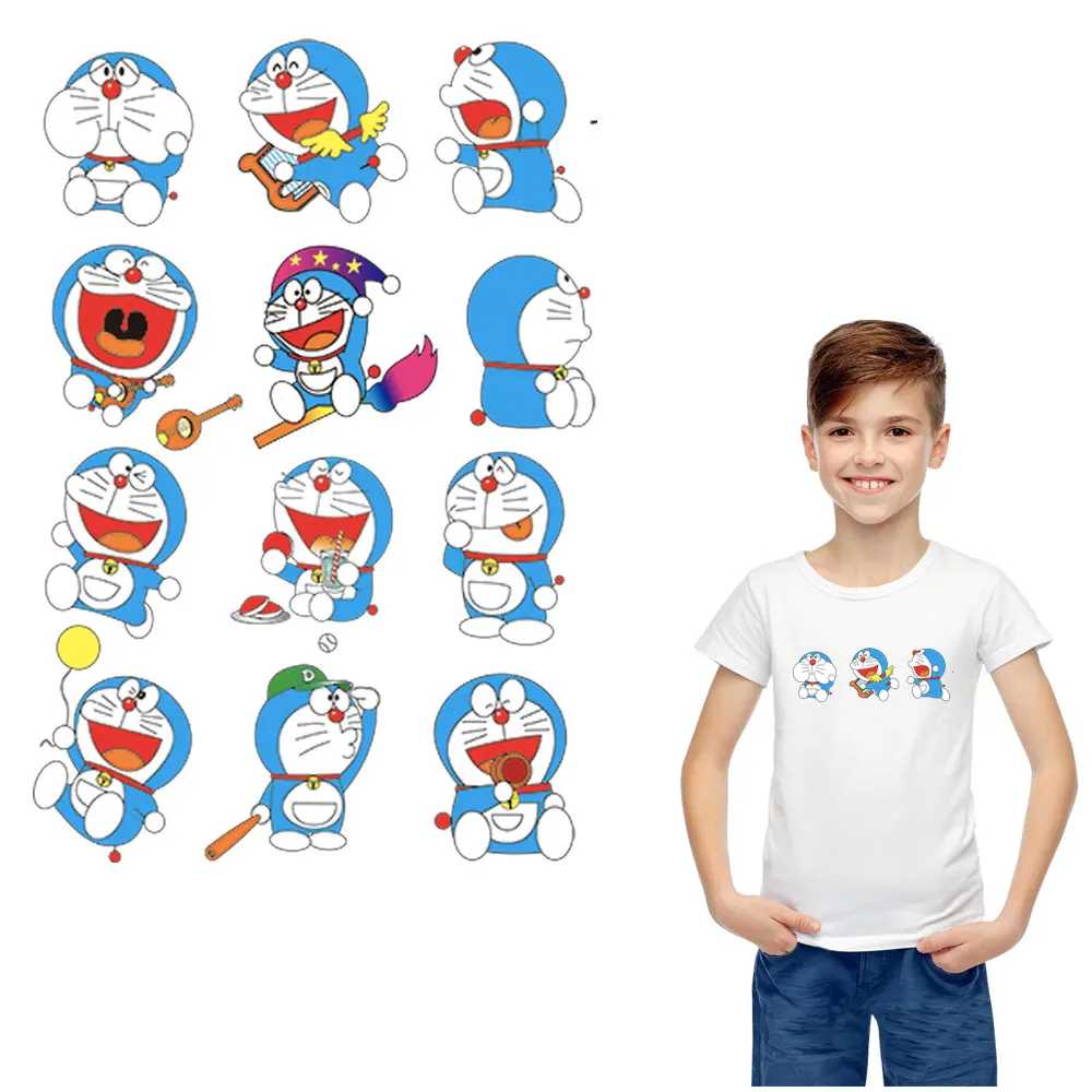 Забавные пластыри doraemon с утюгом для детской одежды, японские Мультяшные наклейки, милые термоколлажи с аппликацией