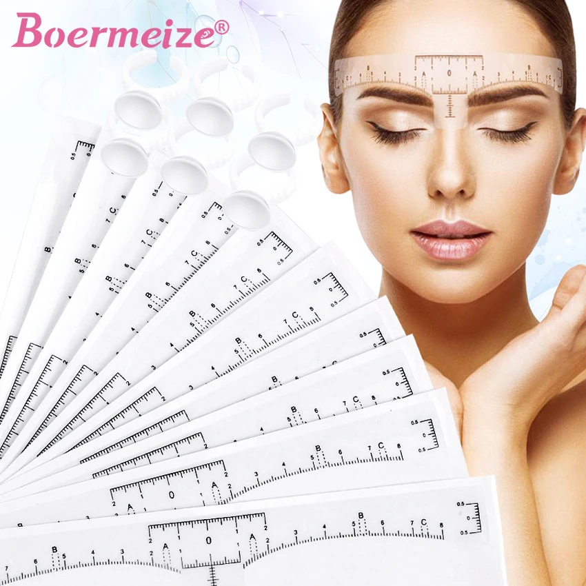 

Eyebrow Stickers 50Pcs with 100Pcs Ink Cups Ring Eyebrow Permanent Makeup Microblading Beauty Shaping Measure Template Tools