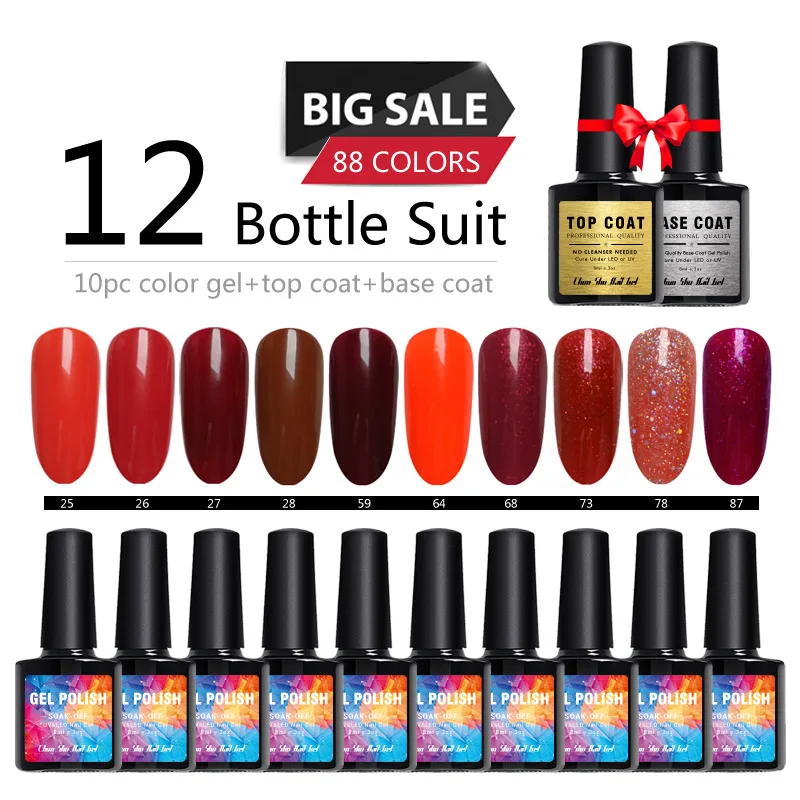 

12pcs Red Set Semi Permanent Gel Nail Polish French Nail Manicure 88Colors Varnish UV Gel Lacquer Nail Design Manicure Set DIY