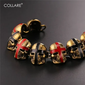 

Collare Men Skull Cross Bracelet & Bangles Stainless Steel Gold Color Gothnic Enamel Bracelet Women Punk Rock Men Jewelry H165