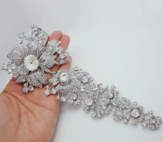 Lux Accessories Silver Tone Crystal Pave Rhinestone Flower Bridal Brooch Pin 