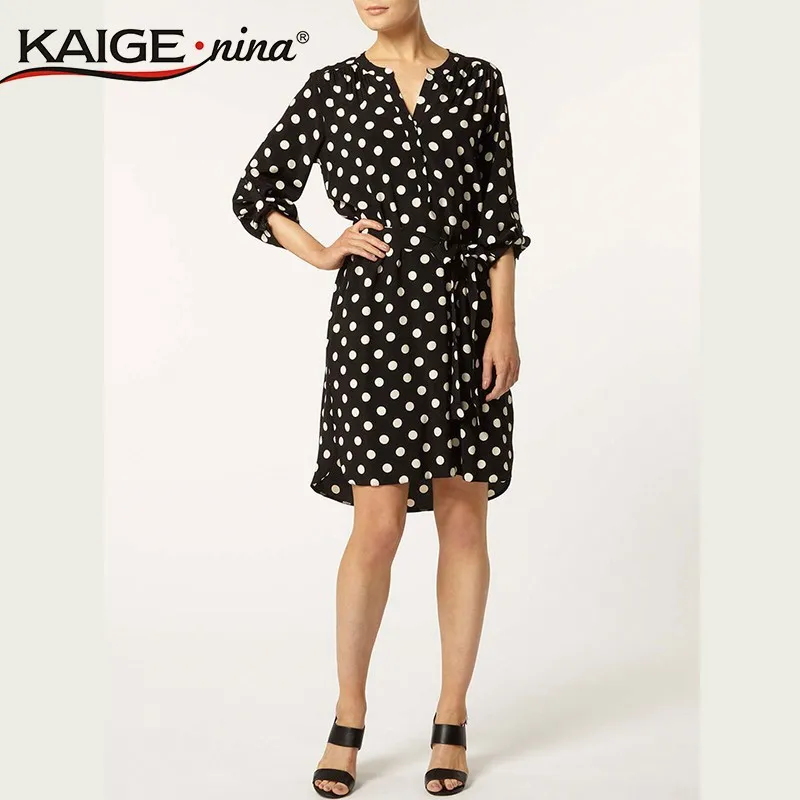 Kaige. Nina новая женская одежда Платья повседневные платья в горошек без рукавов с круглым вырезом до колена