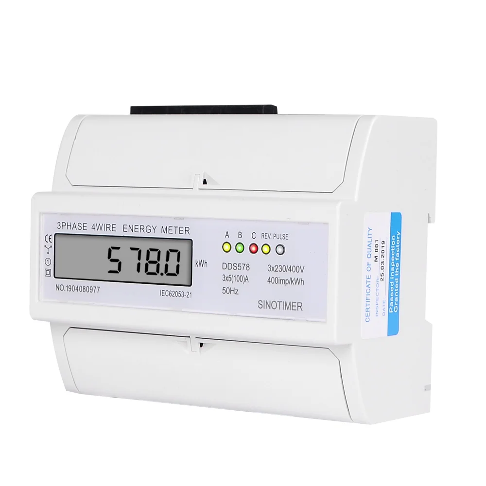 DDS578 New Model 3*5(100)A 50Hz 230V Energy Meter Three Phase 7P DIN Rail LCD Digital Electric Power Consumption Meter