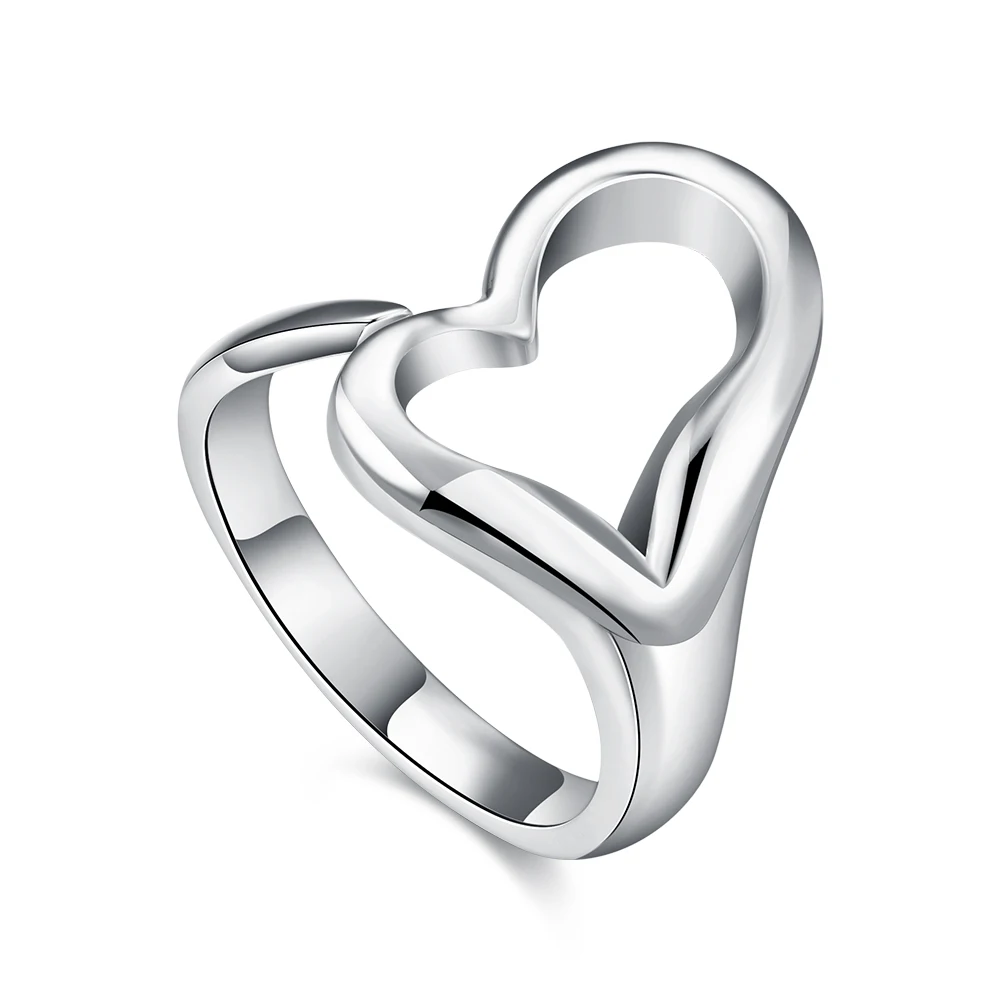 

2016 Spring Collection Silver Plated Sparkling Love Heart Ring Women Jewelry Saint Valentine's Day Gift Adjustable Size