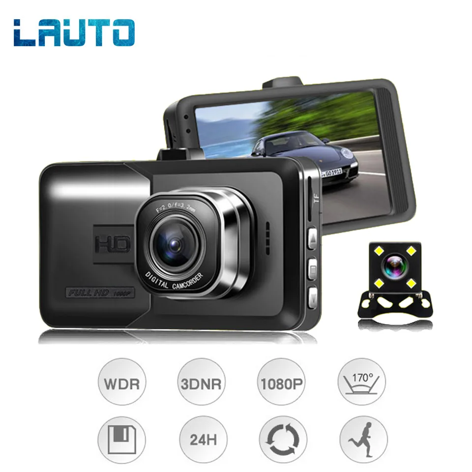 

LAUTO 3" Car Dash Cam FHD 1080P Drive Recorder Auto Video Camera Dual Lens Car DVR Night Vision Portable Car Rear View Camera