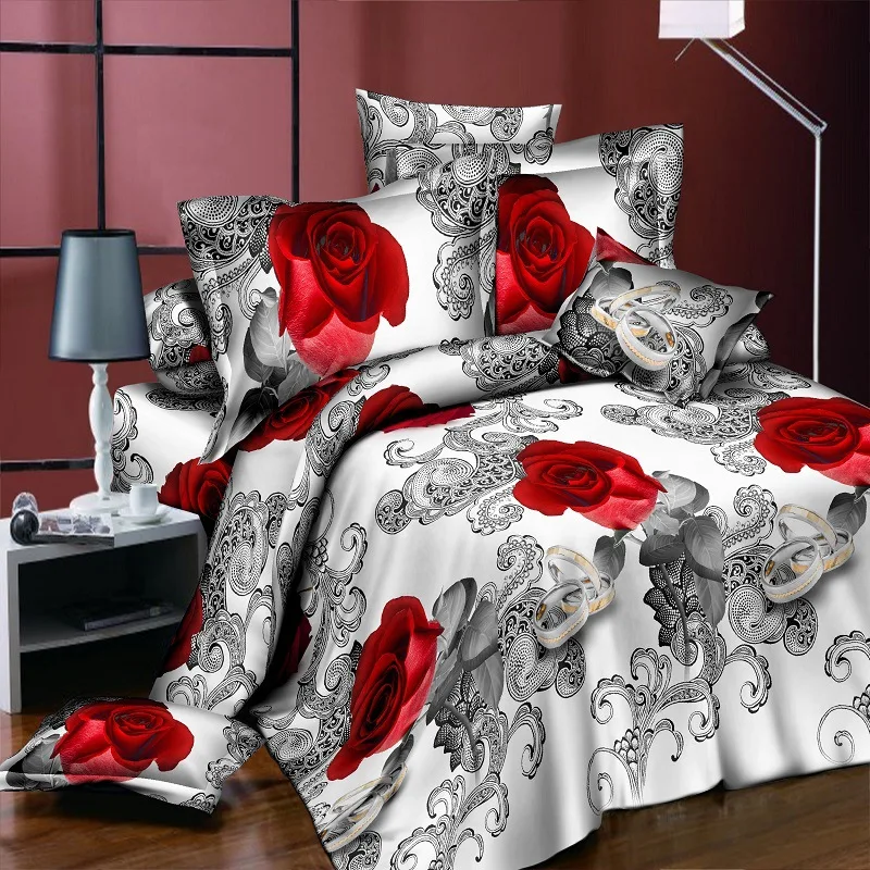 Высокое качество, удобные свадебные декоративные 3D Роза Постельное бельё King Набор пододеяльников для пуховых одеял плоскую кровать Простыни наволочка Housse де Coquette