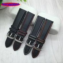 18mm 20mm 22mm 24mm Noir Rouge Couture En Fiber De Carbone En Cuir Montre de courroie de Bande sport