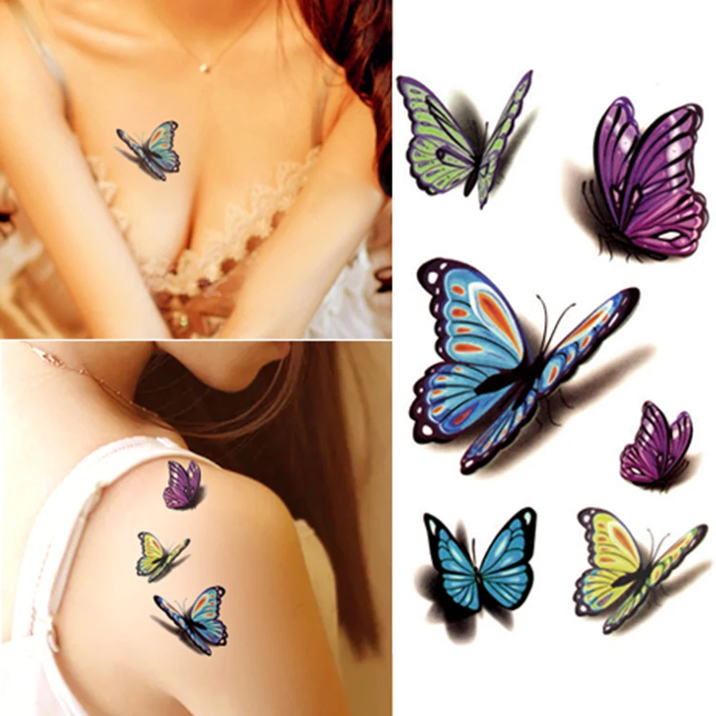 Красочные бабочки 3D временные татуировки тела Книги по искусству флеш-тату Стикеры s Водонепроницаемый тату хной селфи поддельные