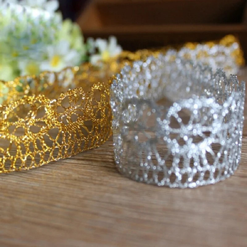 

Free Shipping 10 Yards/Lot Gold Silver Lace Trim Embroidered Tulle Fabric Lace Fabric DIY Sewing Crafts Bag Garment Accessories