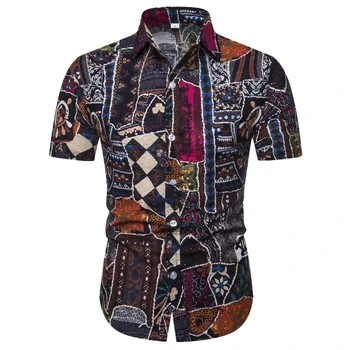 

Vintage Floral Print Hawaiian Shirt Men 2019 Brand New Short Sleeve Linen Shirts Men Slim Fit Streetwear Casual Social Shirt XXL