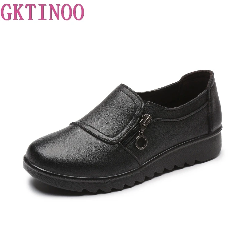 Women Leather Flat Shoes Slip On Work Shoes Flats
