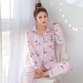 

2019 Spring Autumn 100% Cotton Pajama Sets for Women Long Sleeve Sleepwear Pyjama Femme Homewear Loungewear Pijama Mujer Clothes