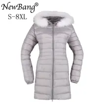 Бренд NewBang, 6XL, 7XL, 8XL, пуховик с мехом, женский пуховик, женский, длинный, зимний, женский, теплый, пуховик, с капюшоном