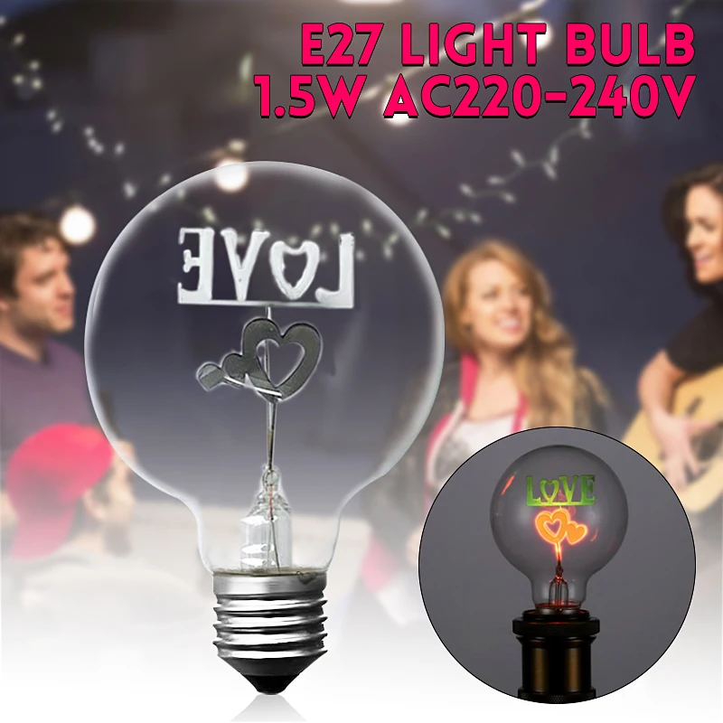 CLAITE E27 1,5 Вт Винтаж Edison один двойной нити сердца теплый белый свет лампы накаливания AC220-240V