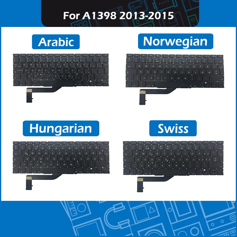 Laptop A1398 Replacement Keyboard AR Arabic NO Norwegian HU Hungarian CH Swiss Layout For font b