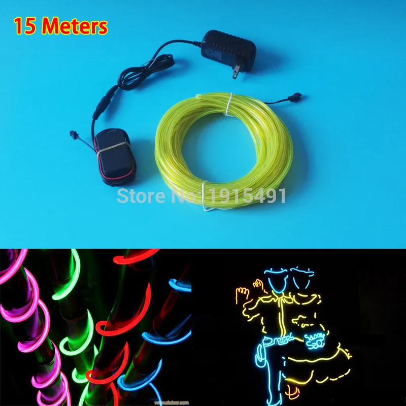 

Hot Selling 15Meter 5.0mm 10 Colors Trendy EL Wire Glowing LED Strip AC-220V Driver For Holiday Lighting Halloween Decoration