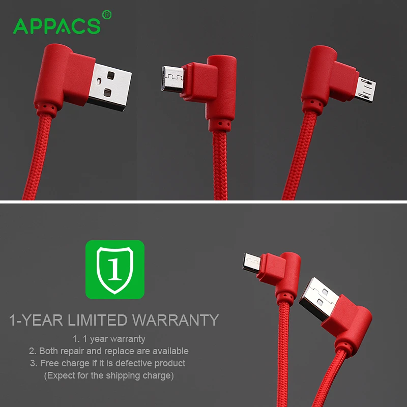 APPACS Кабель Micro-USB 5V 2.1A сплава ТПЭ 90 градусов USB кабель для samsung/Xiaomi/Meizu/huawei/htc Android 2.1A, 1 м, 2 м, быстрая зарядка