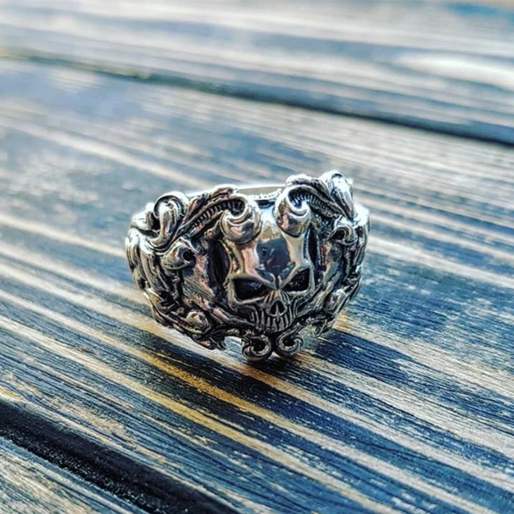 Para Hombre Punk Gótico Cruz Rock Biker Vintage Grande Pesado Acero Inoxidable Anillo De Calavera
