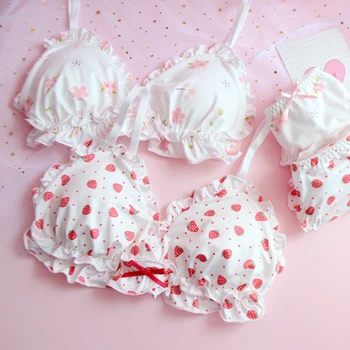 

soft strawberry underwear triangular cup no steel ring bra set lingerie set bra and panty set dessous sexy lingerie porno linger