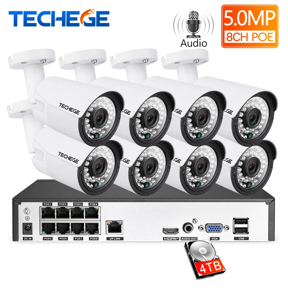  Techege 8CH Super HD 5MP Audio Sistema di Sorveglianza 2592*1944 Impermeabile Esterna del IP Macchi