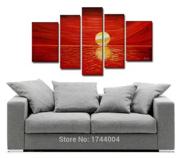 

100% Hand-Painted High Quality Modern Red Sunset Seascape Oil Painting On Canvas Abstract Landscape Wall Picture For Living Room