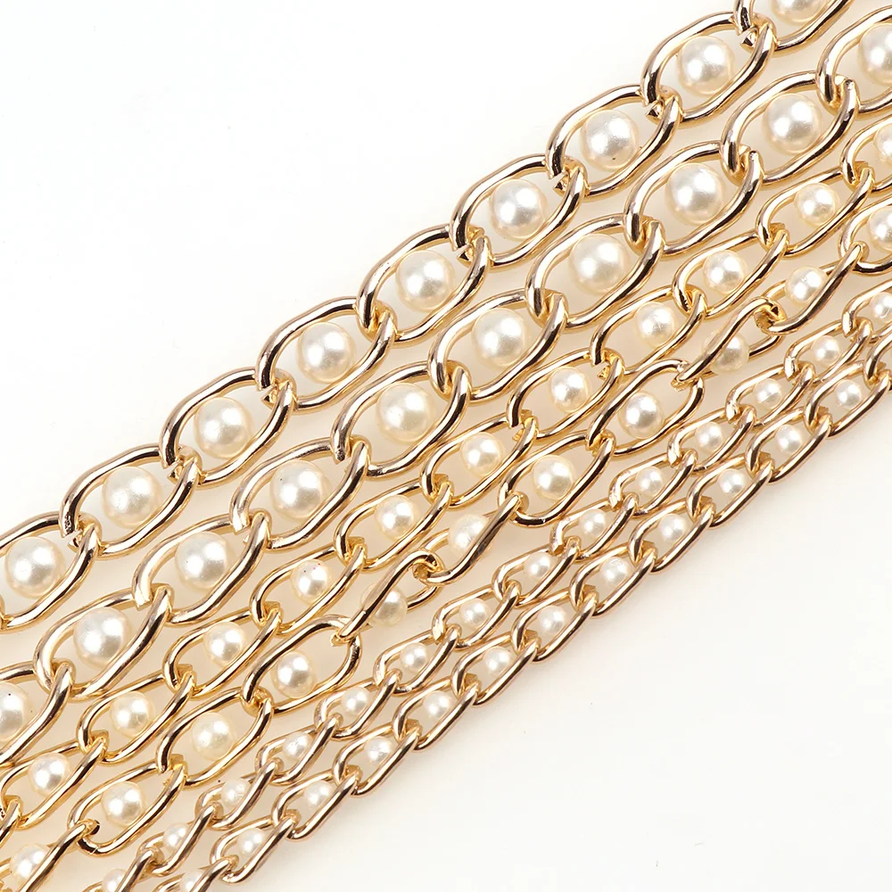 

4mm 6mm 8mm Oxidation Champagne Gold Aluminum Twisted Chains with Round Pearl Beads For Diy Jewelry Findings Accessories