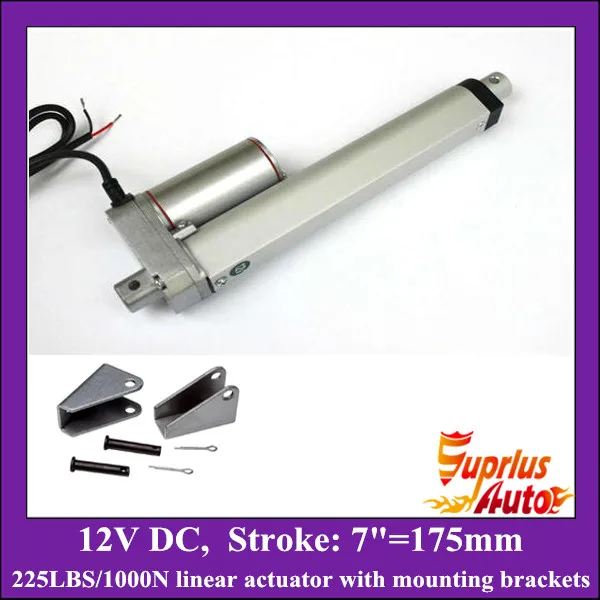 

7"(175mm) stroke DC 12v linear actuator with mounting brackets, 1000N/225lbs load electric linear actuators