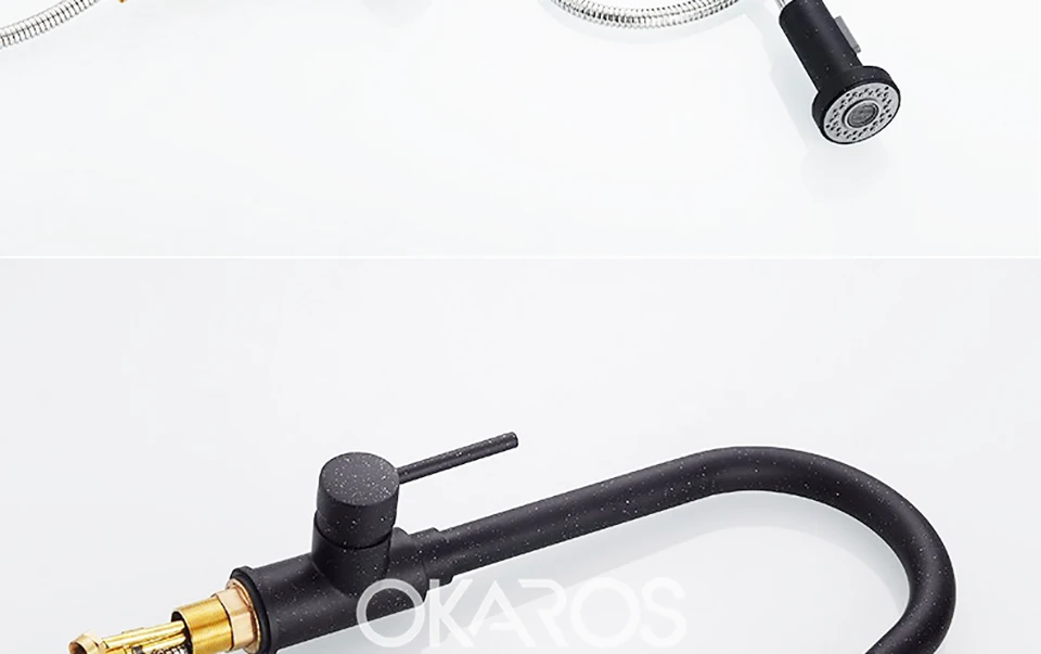OKAROS кухонный кран выдвижной на 360 градусов вращающийся латунный черный запеченный с одной ручкой сосуд Раковина кран горячей и холодной воды смеситель