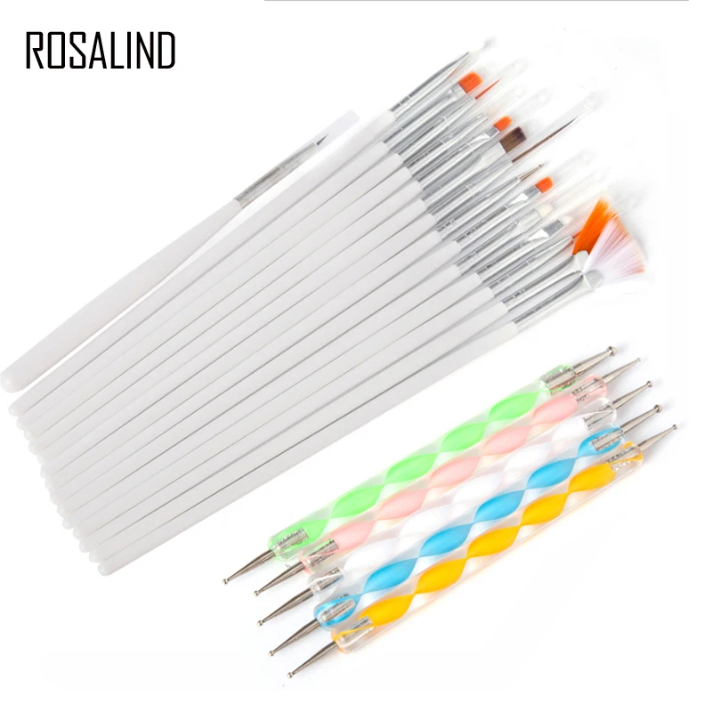 

ROSALIND 20 PCS/Set Nail Brush Kit Dotting Painting Drawing Set For Manicure Design Of Nails Gel Lacquer Nail Art Brushes Pen