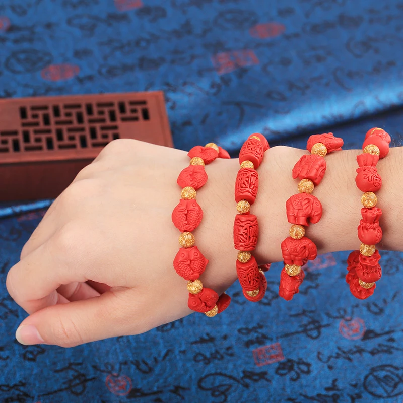 LeiDing elegant natural Chinese red cinnabar bracelet hand carved