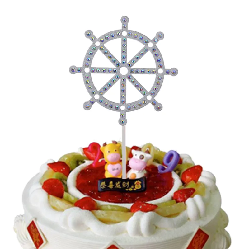 Creative Shiny Crystal Cake Toppers Happy Birthday Gold Silver Paper Board Cake Flag Birthday Party Cake Decoration Supplies