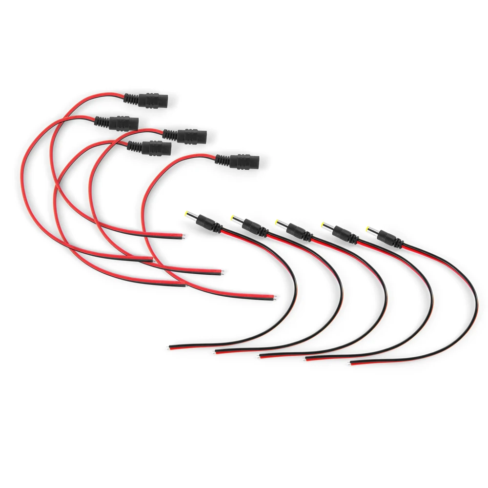 

5Pcs New 12V DC Connectors Male Female Jack Cable Cords Wire Adapter Plug Power Supply 25cm 5.5mm x 2.1mm for LED Strip Light