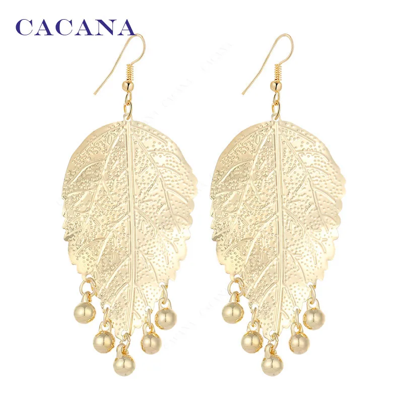 CACANA Dangle Long Earrings For Women Big Leaf With 5 Shining Balls Bijouterie Hot Sale No.A299 A300