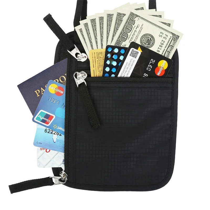 

Travel Neck Pouch Passport Holder RFID Blocking Neck Wallet Wallets for Cards Money Passport Phone Documents AIC88