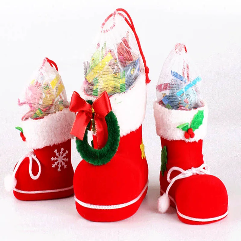 Merry Christmas Tree Decoration Santa Boot Shoes Hanging Candy Gift