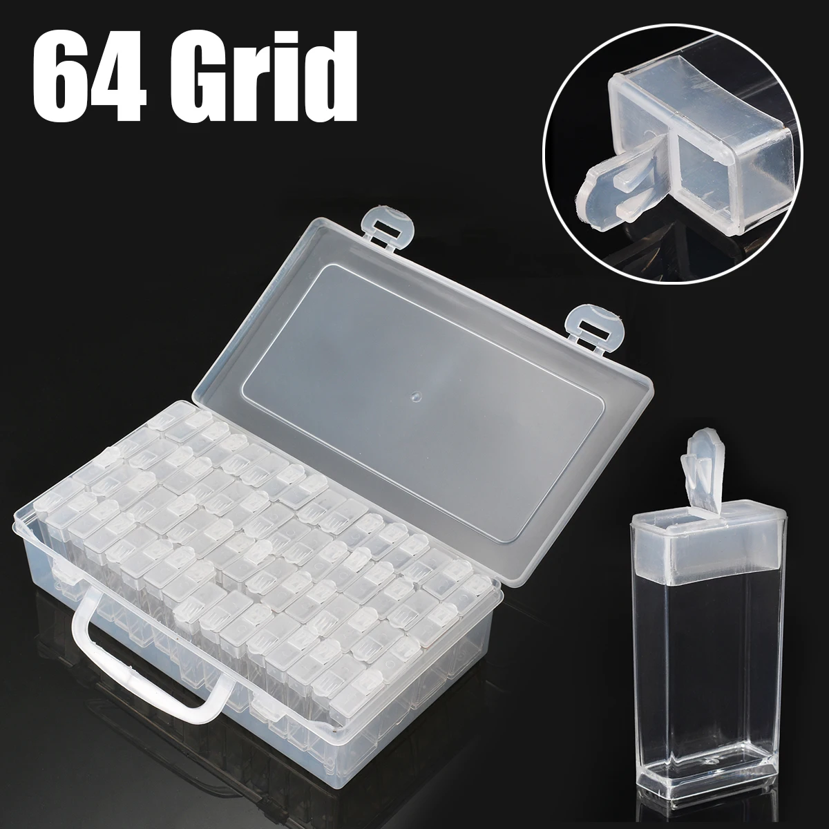 64 Grid Plastic Embroidery Diamonds Painting Container Square Storage Box Nail Art Accessories Case