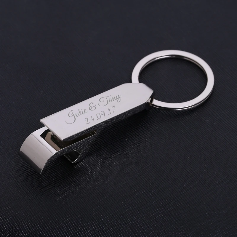 Personalized Wedding Guest Gift Polished Silver Bottle Opener Key Ring