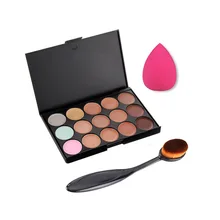 Cosmetic Proffessional 15 Color Concealer Palette + Makeup Brushes toothbrush+Raindrop Puff Makeup Base Foundation Concealers
