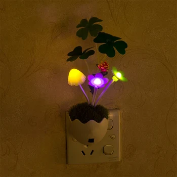 

Mini US Plug Novelty LED Night Light Creative Four-leaf Grass Potted Night Light Control Sensor LED Lamp Baby Gift Romantic