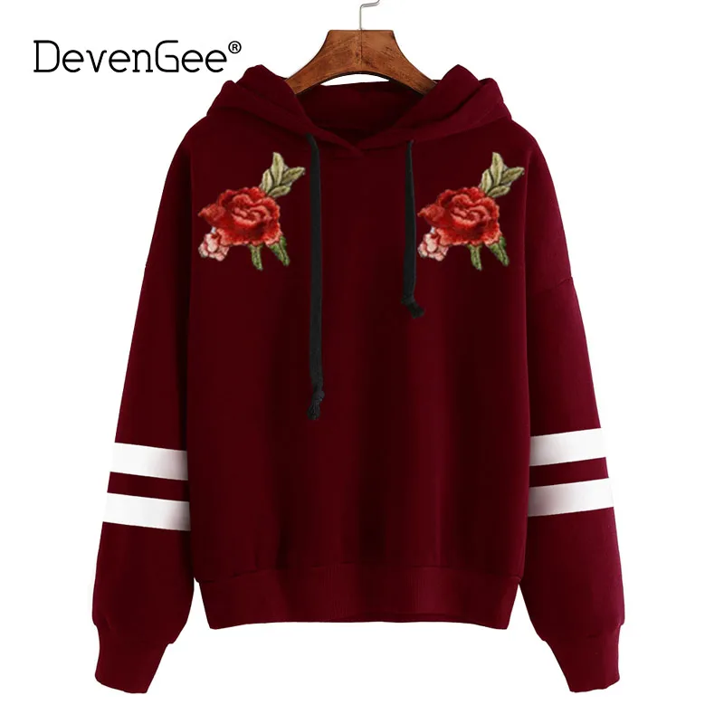 DevenGee Women Autumn Winter Warm Fleece Hooded Sweatshirt