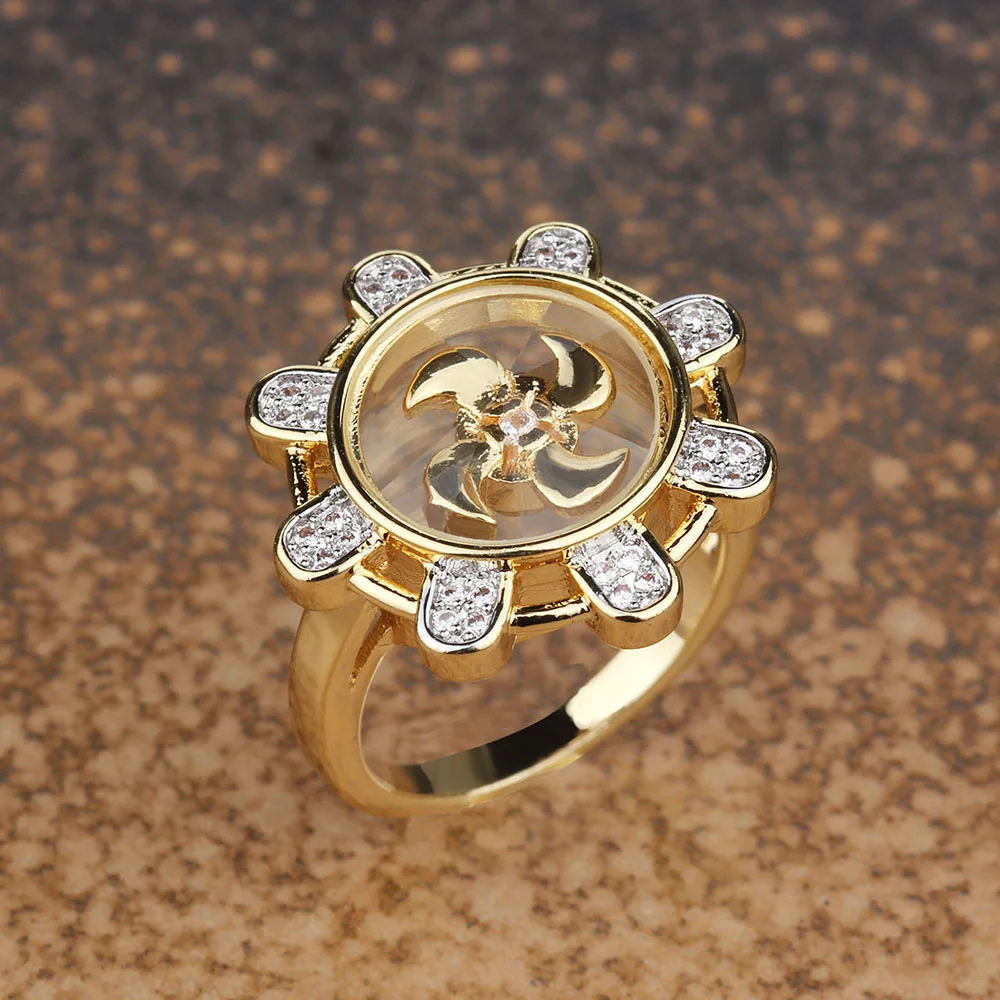 

Lucky Rings The Middle East 18 Gold Color Zircon Micro Paved Ring Lucky Rotatable Windmill Jewelry Gift Dropshipping Wholesale