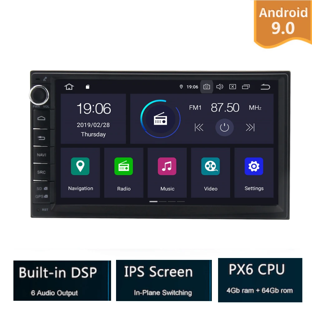 IPS 7" Android 9.0 PX6 4G+32G Universal Double 2 Din for Nissan Car Audio Stereo GPS Navigation