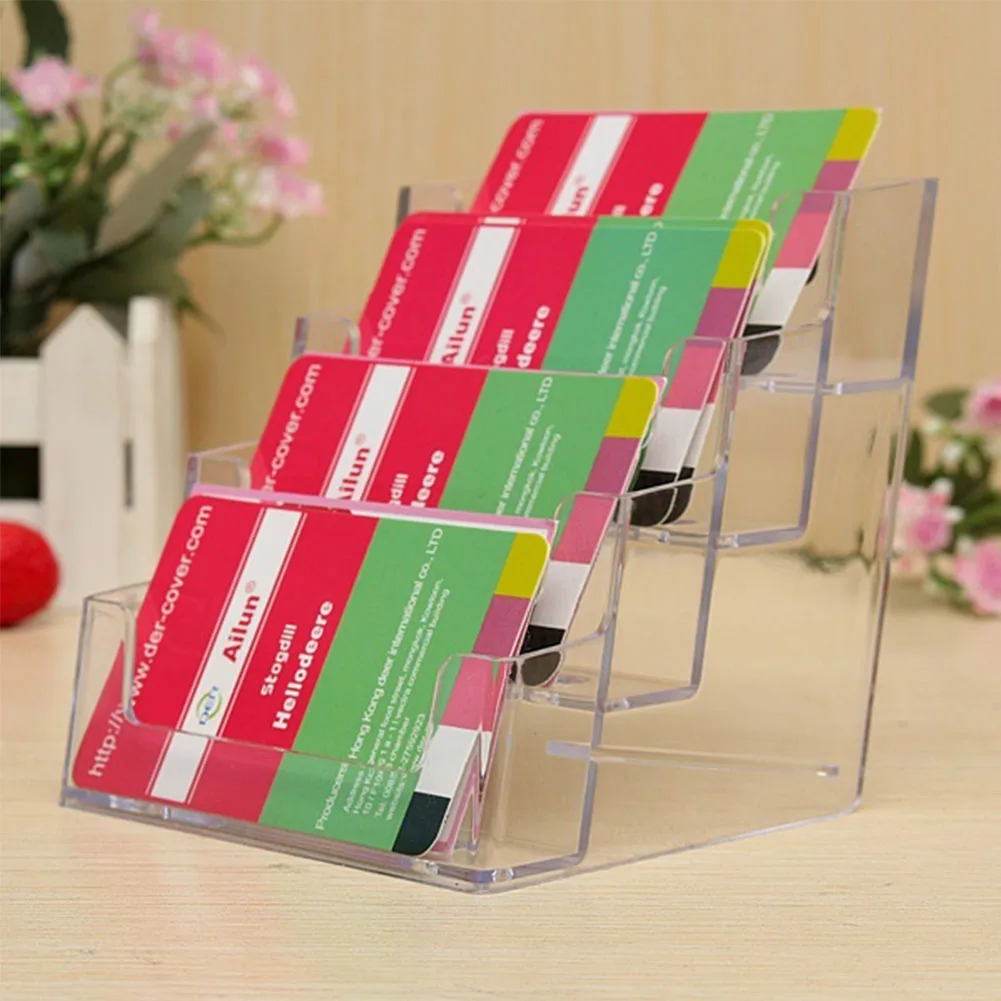 

Brand New 4 Layers Pocket Display Stand Acrylic Plastic New Clear Desktop Business Card Holder Desk Shelf Box Storage