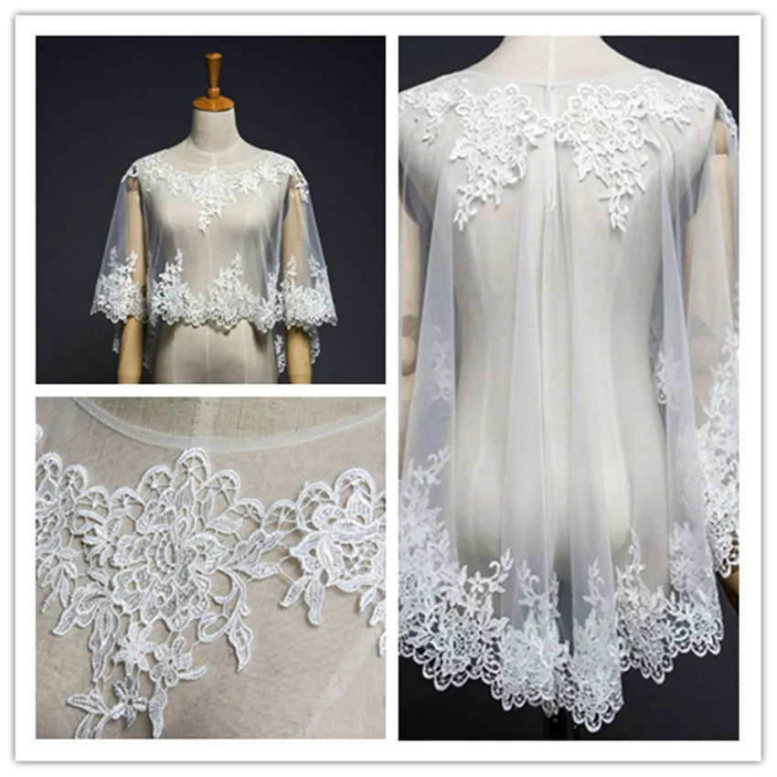 Vintage Wedding Sleeveless Wraps Cloak Jackets Shawl White Ivory Bridal Accessories Custom Made Lace Appliques Edge Jacket