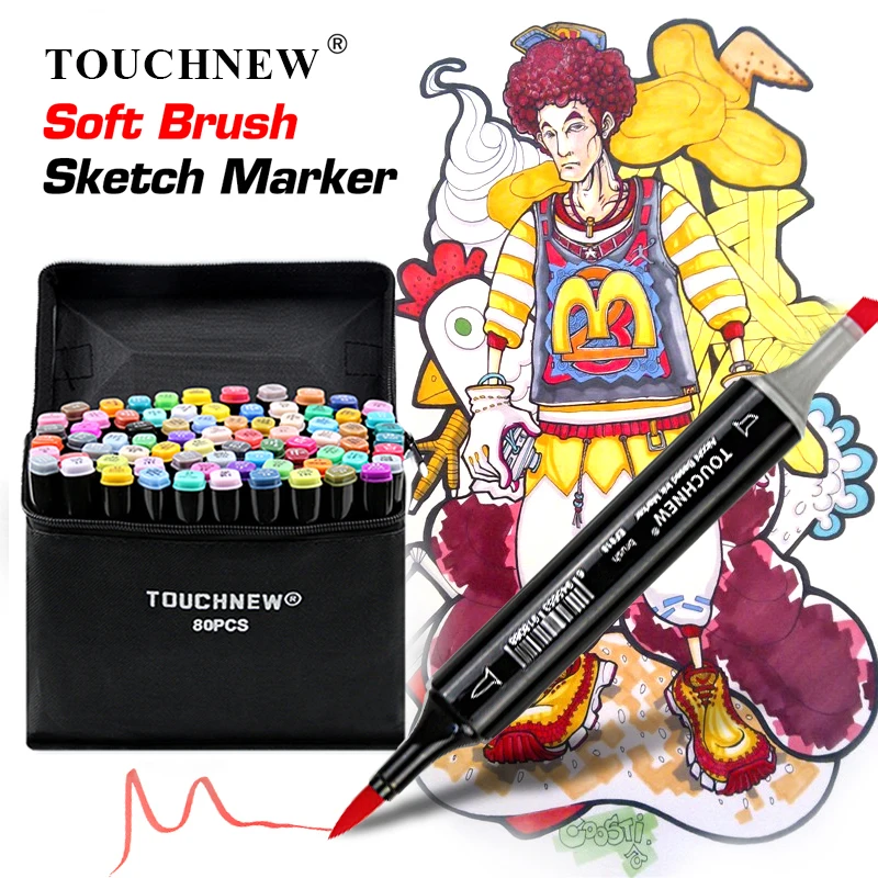 

TOUCHNEW Single Color Markers Dual Brush Markers Oily Alcohol Based Sketch Markers For Drawing Manga Art Supplies Pens