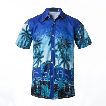 

2019 New Summer Mens Short Sleeve Beach Hawaiian Shirts Cotton Casual Floral Shirts Regular Plus Size 3XL Mens clothing Fashion