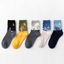 Женские носки на Хеллоуин, Рождество, луну, ветку, метеор, хлопковые, зимние, Мультяшные, забавные, носки с оленем, сохраняющие тепло, плотные, новые, хлопковые