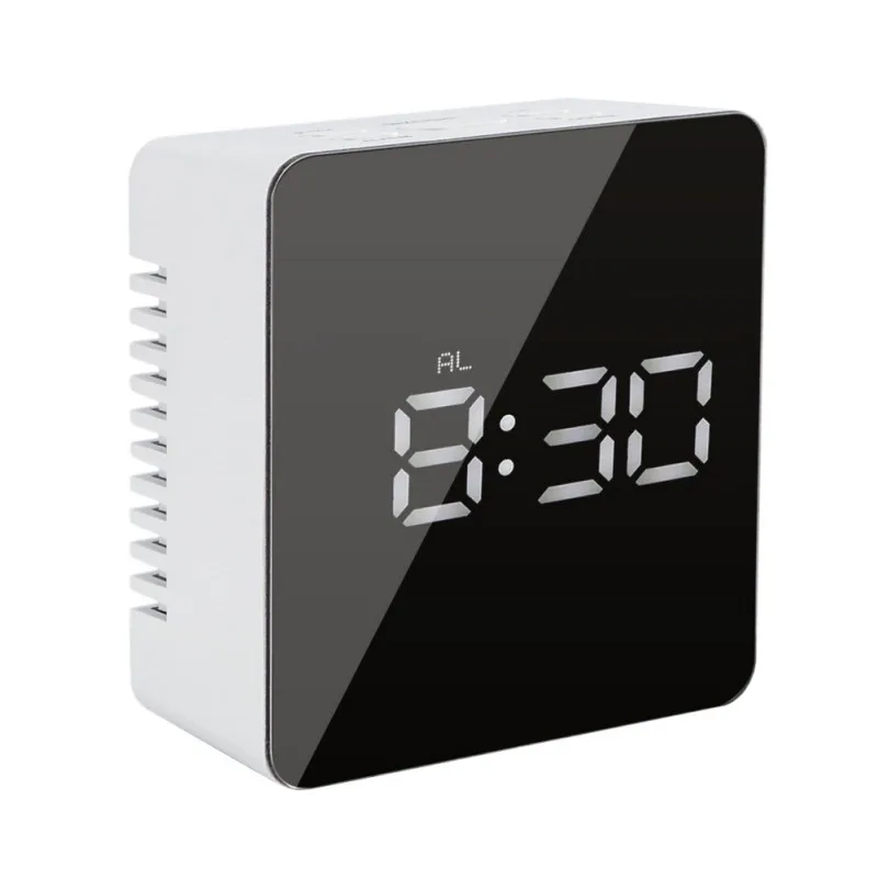 

LED Rectangular Mirror Clock Glass Clock Battery Alarm Clock Crystal Digital Watch Display Table 21%