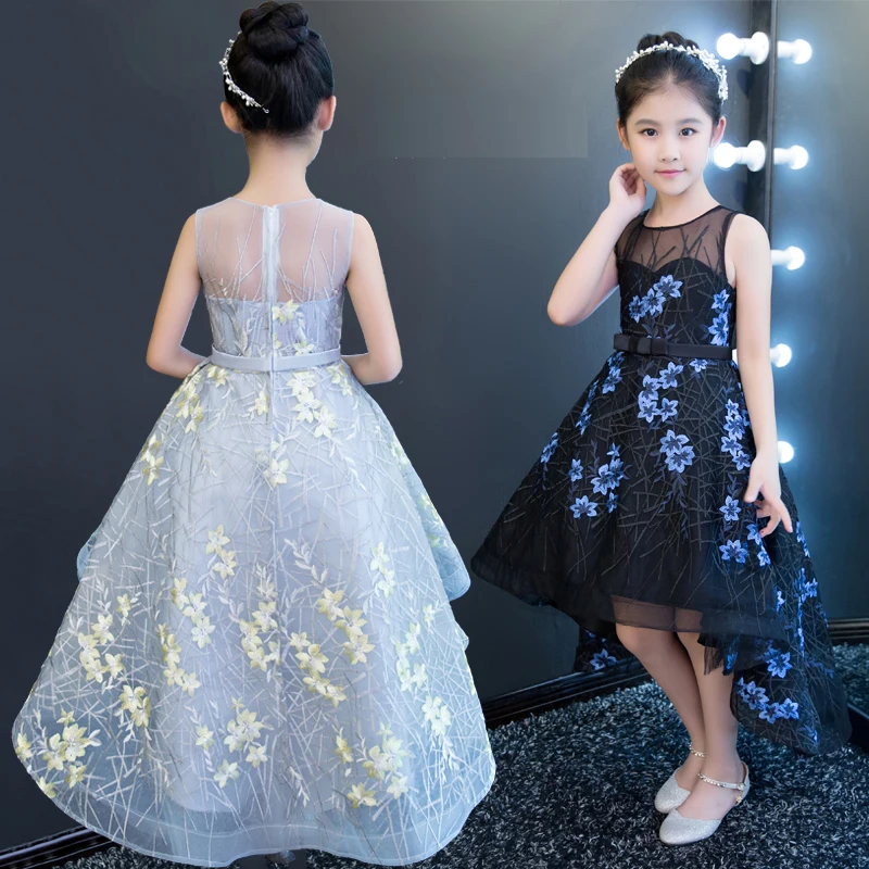 

2018 Summer New Toddler Kids O-Neck Birthday Wedding Model Show Party Dress Girls Children Luxury Host Piano Fashion Tail Dress